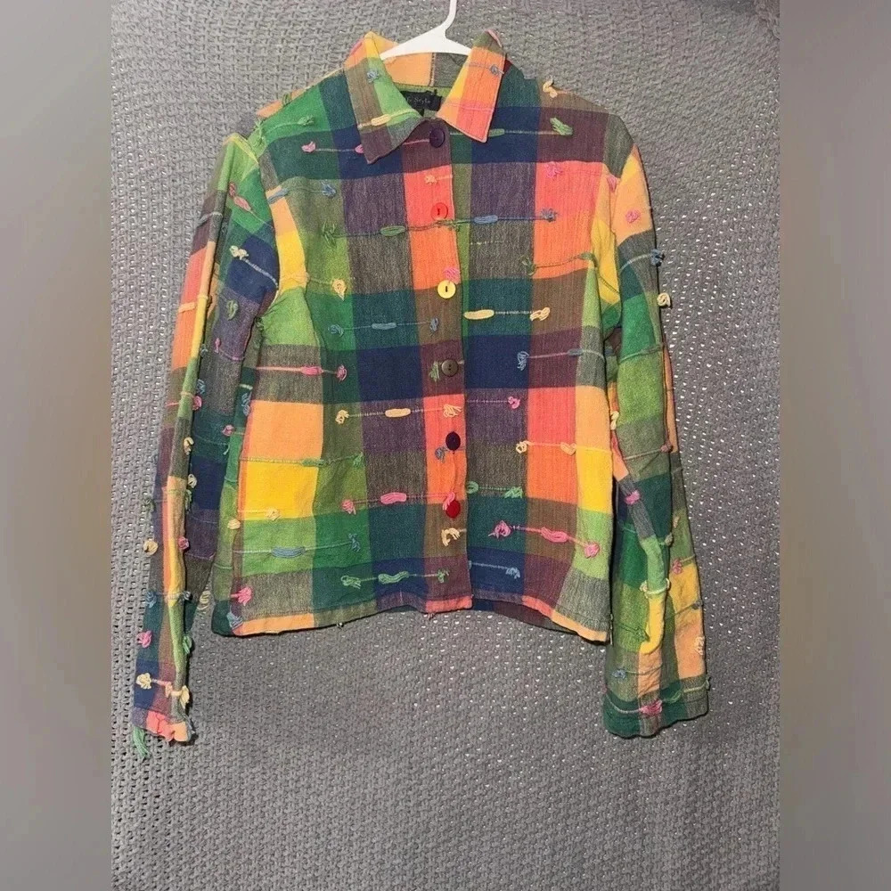Lifestyle Bright Vintage Plaid Multicolored Jacket Tassels 80s True Vintage M